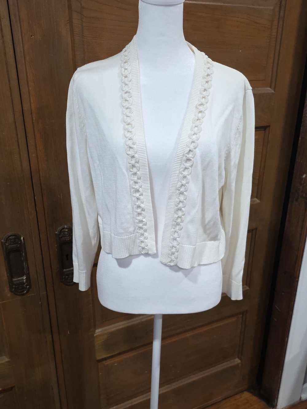 Karl Lagerfeld Cream Crochet-Trim Open-Front Cardigan